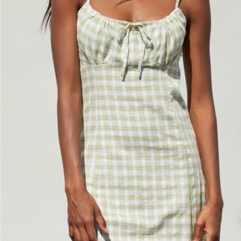 Brandy Melville Green and White Mini Dress with Gingham Pattern